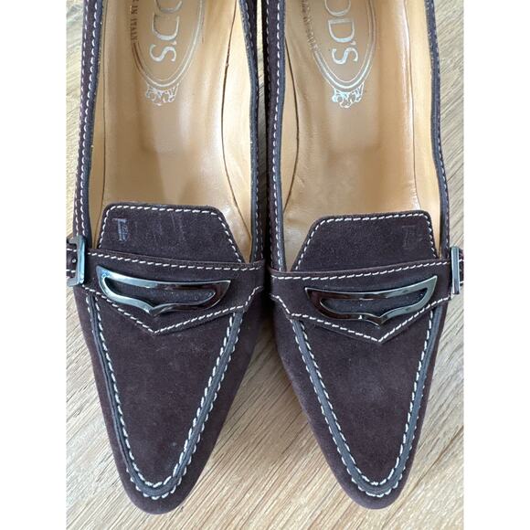 Women’s Tod’s Brown Suede Kitten Heel Loafer - Picture 3 of 13